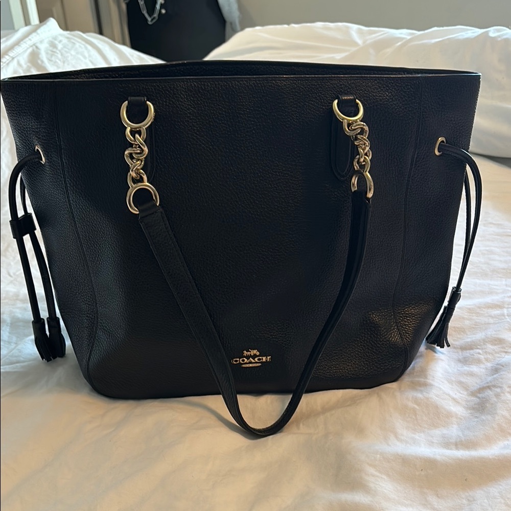 Coach Black and Gold Leather Tote